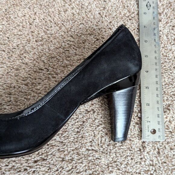 Sofft Pumps Womens 11 Black Leather Square Toe Bow Patent Accents Comfort Career - Picture 6 of 7